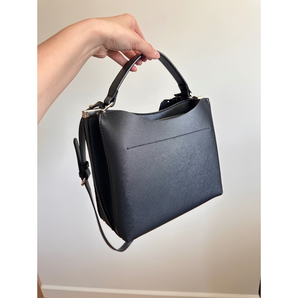 Zara Womens Black Crossbody Handbag Structured Faux Leather Shoulder Bag NWT